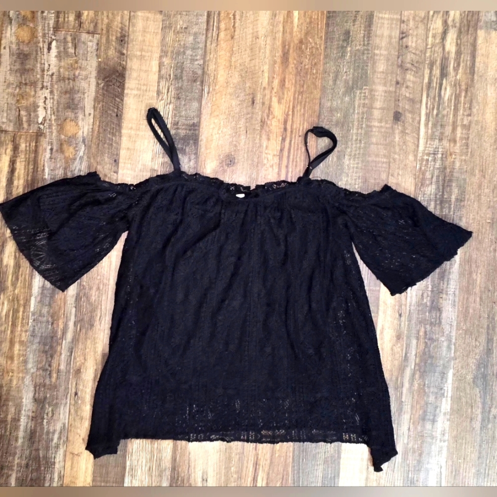 Love, Fire Black Lace Off-Shoulder Top